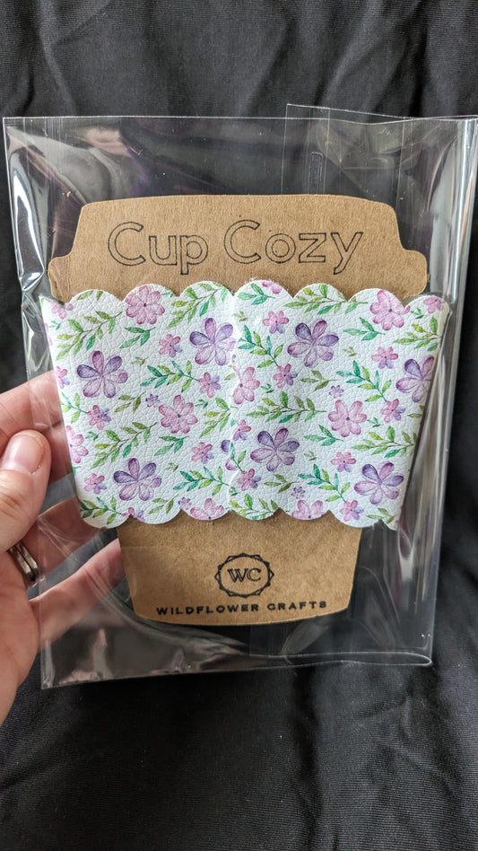 Cup cozy purple flowers